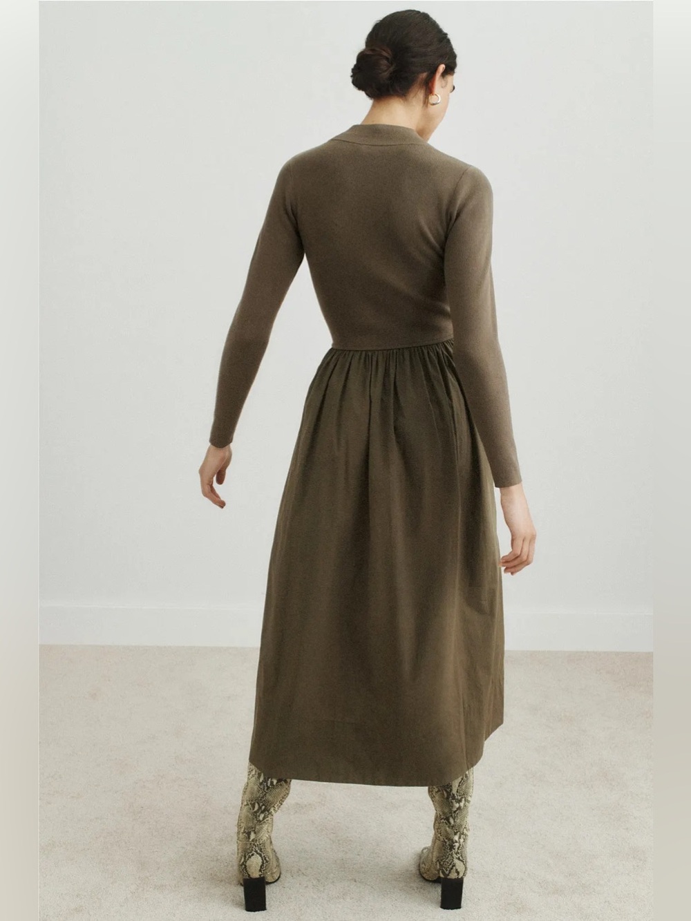 Marie Oliver Barrett mock neck multimedia dress in Olive Green Brown size L - Picture 3 of 12
